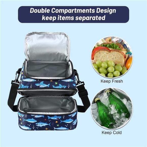 MIER 2 Compartment Kids Small Lunch Box Bag for Boys Girls Toddlers, Double Deck - Picture 2 of 8